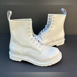 Dr. Martens 1460 Mono Patent Leather Boots Womens White NWOB
